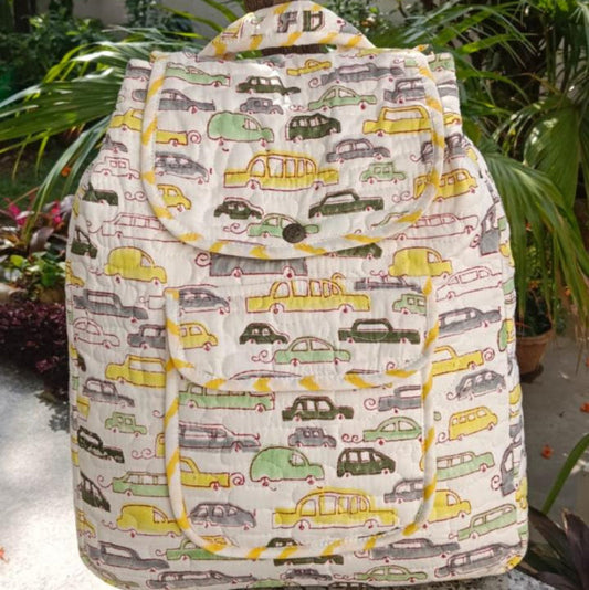 Car Kids Drawstring Backpack- Yellow