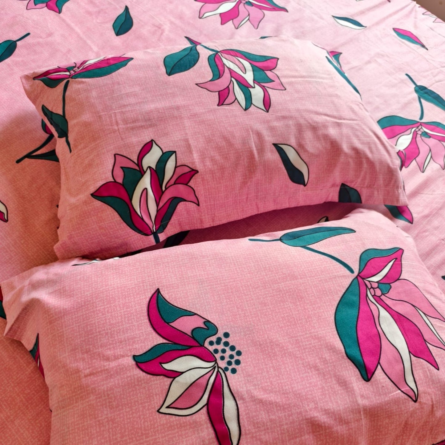 Floral Queen Glaze  Cotton Bedsheet — Pink