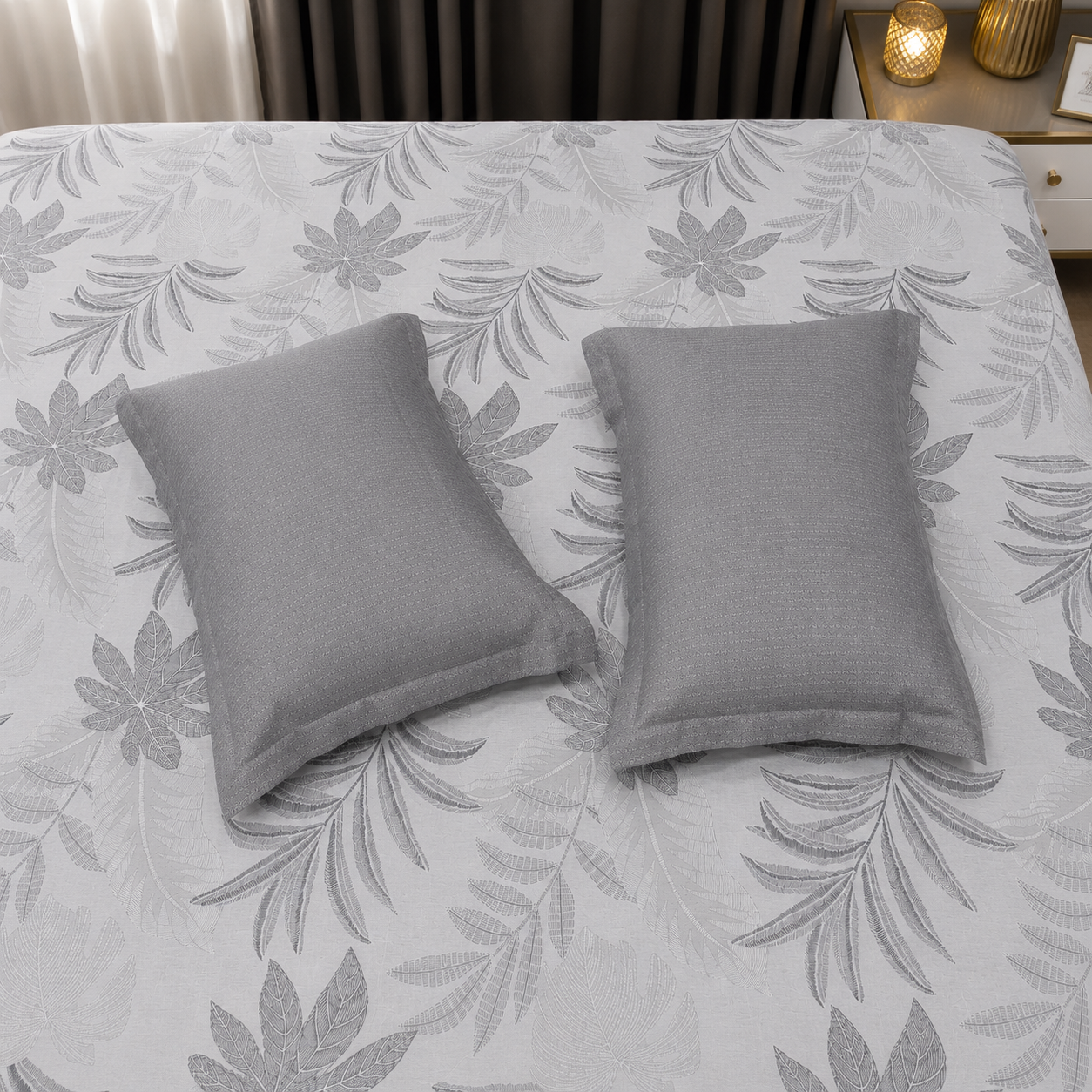 Floral Queen Pure Cotton Bedsheet —Grey