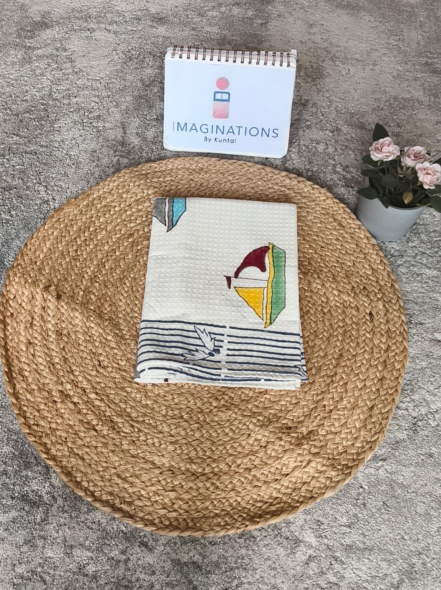 Kids Handblock Printed Waffle Towel-Little Sailors