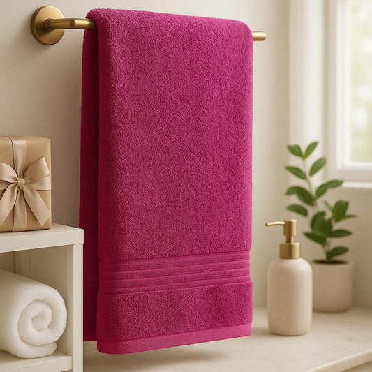 Premium Cotton Bath Towels-Deep  Pink