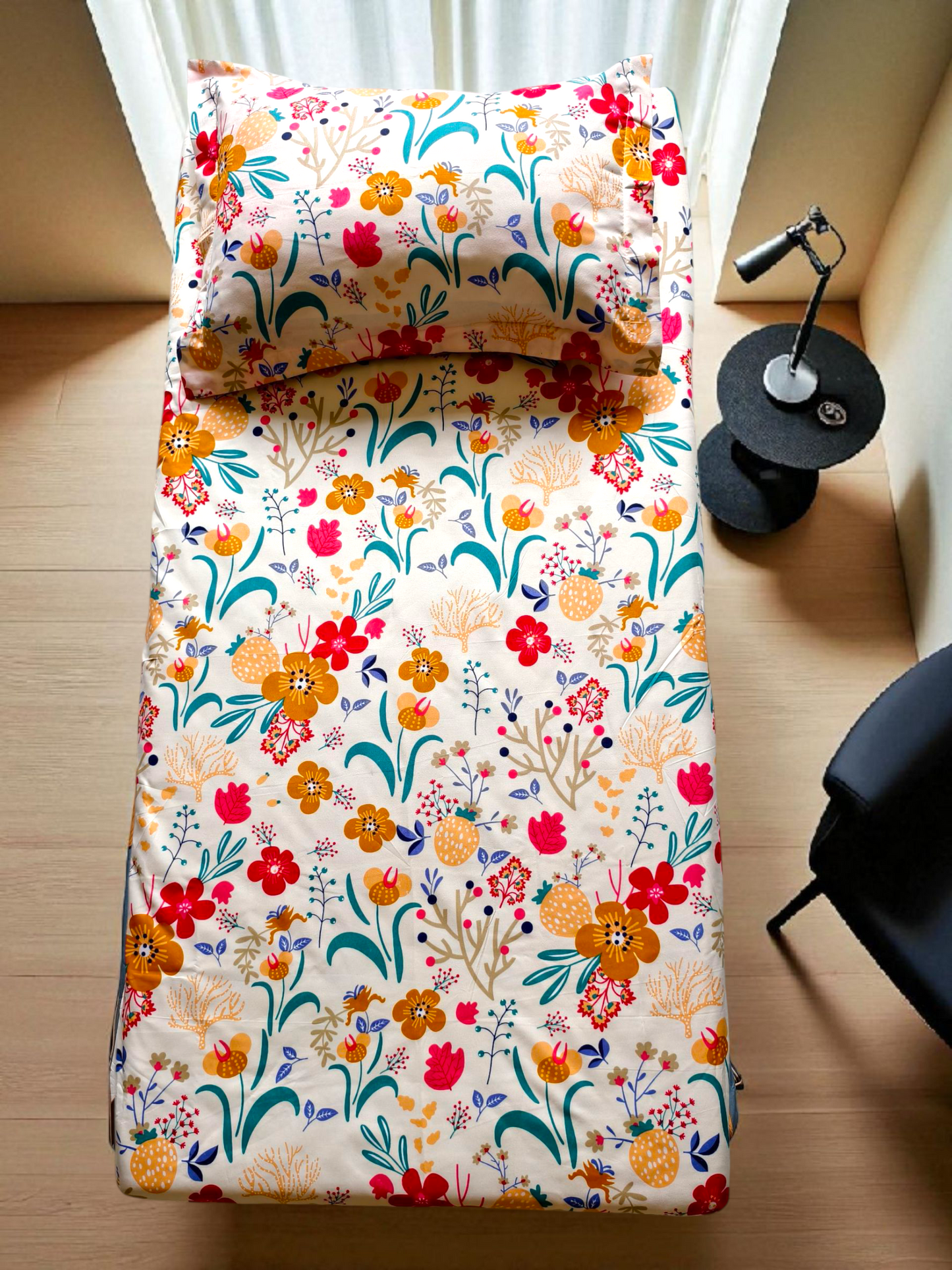 Floral Single Glaze  Cotton Bedsheet — Multicolour