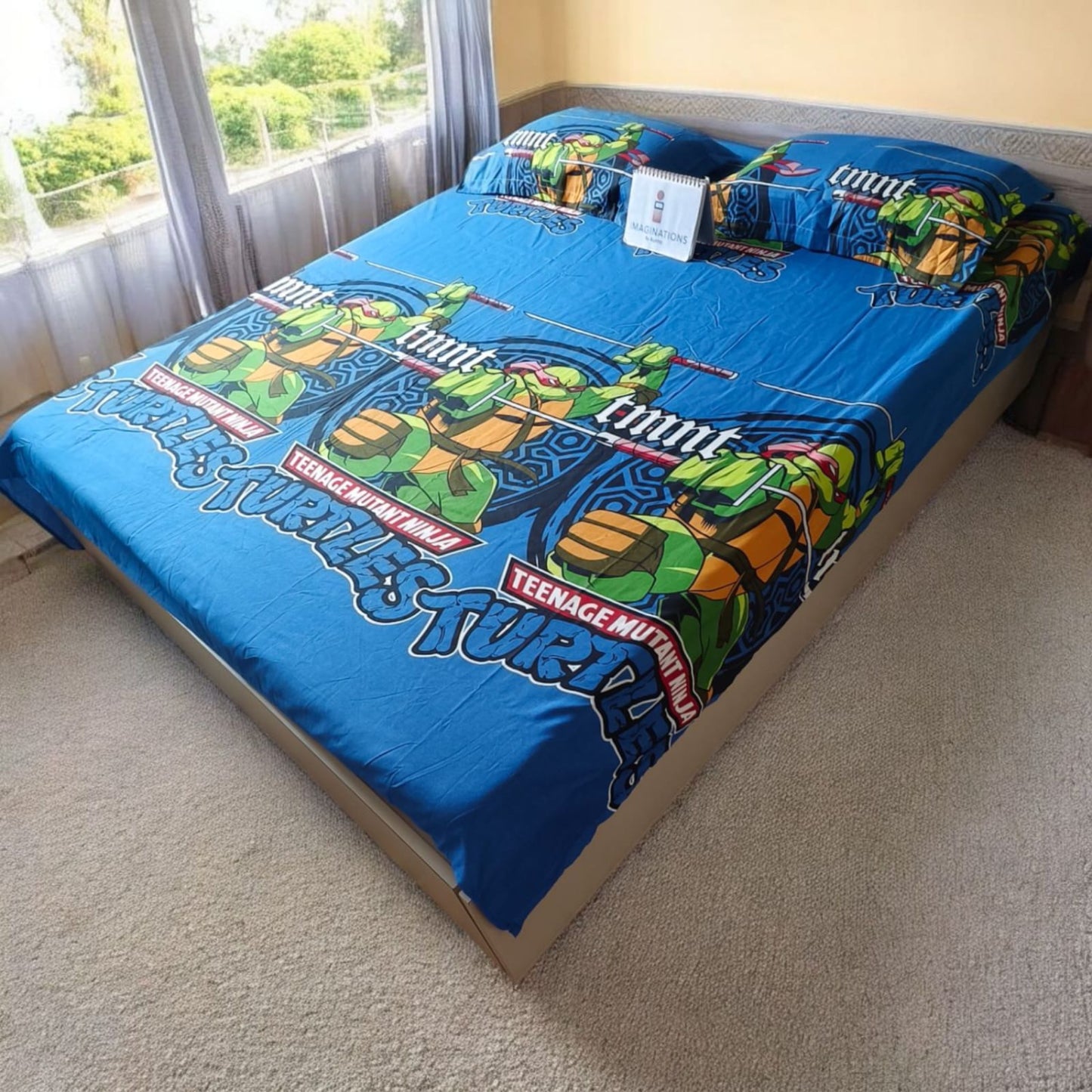 Kids Queen Glaze  Cotton Bedsheet —Blue Ninja Turtles