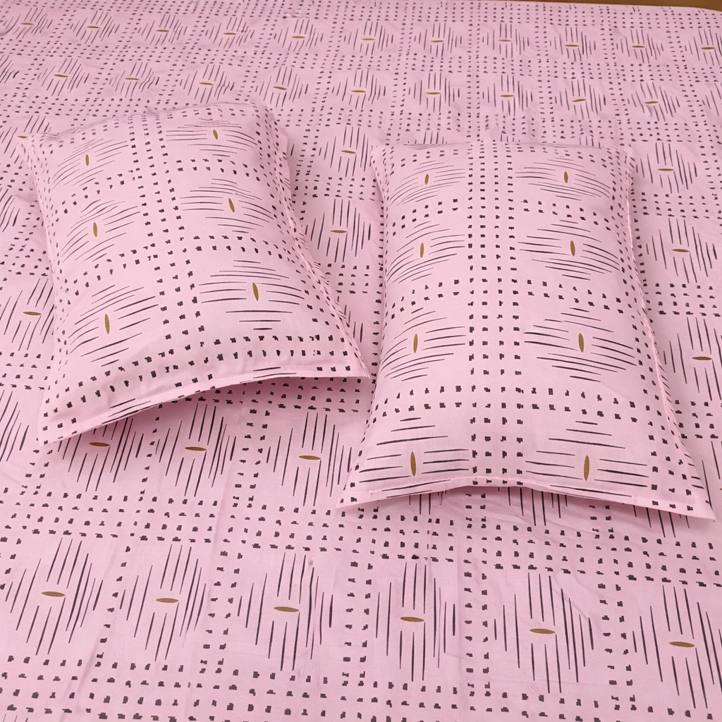 Geometric Queen Glaze  Cotton Bedsheet —Pink