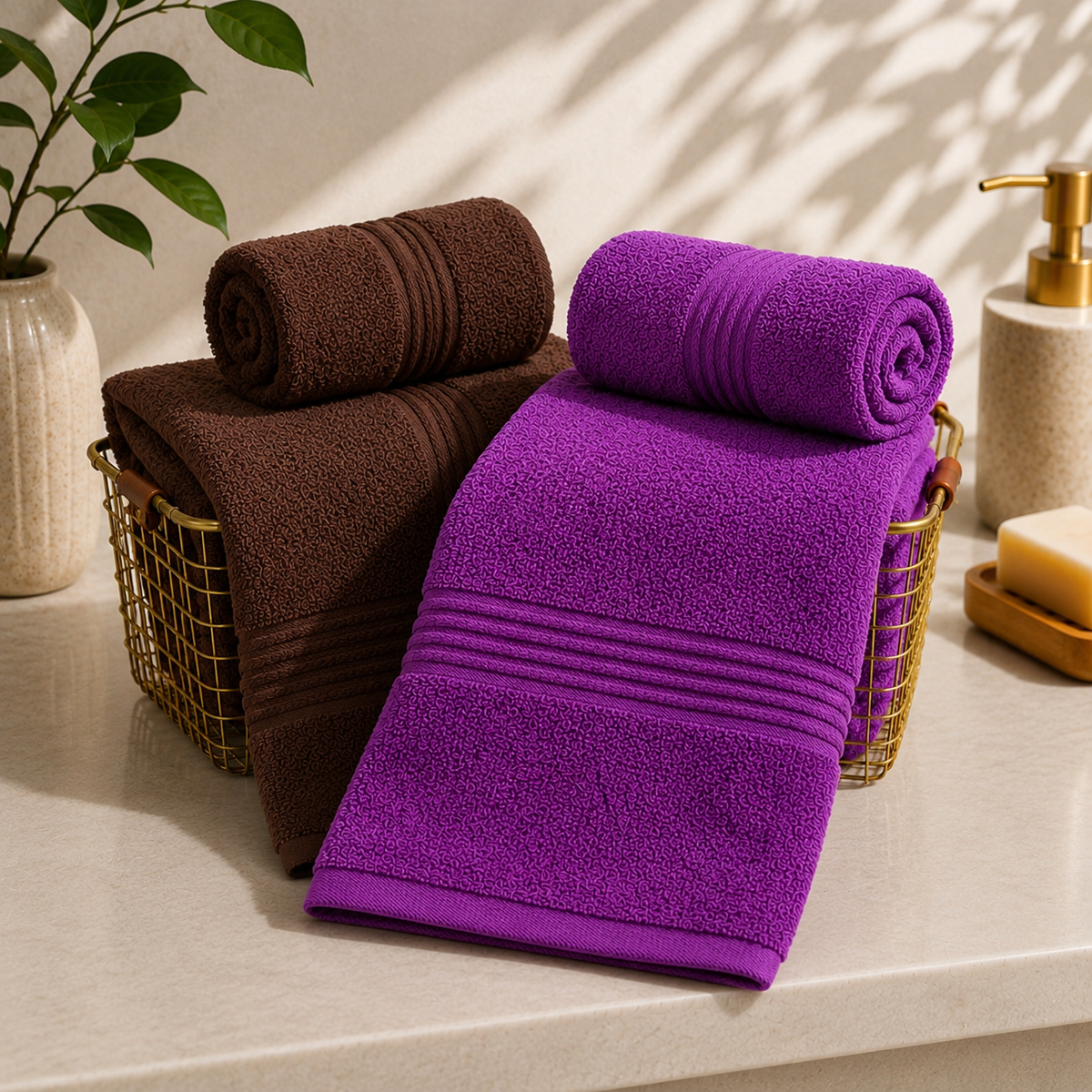 Bath Linen Jodi Hamper- Dark Brown & Purple (2+2)