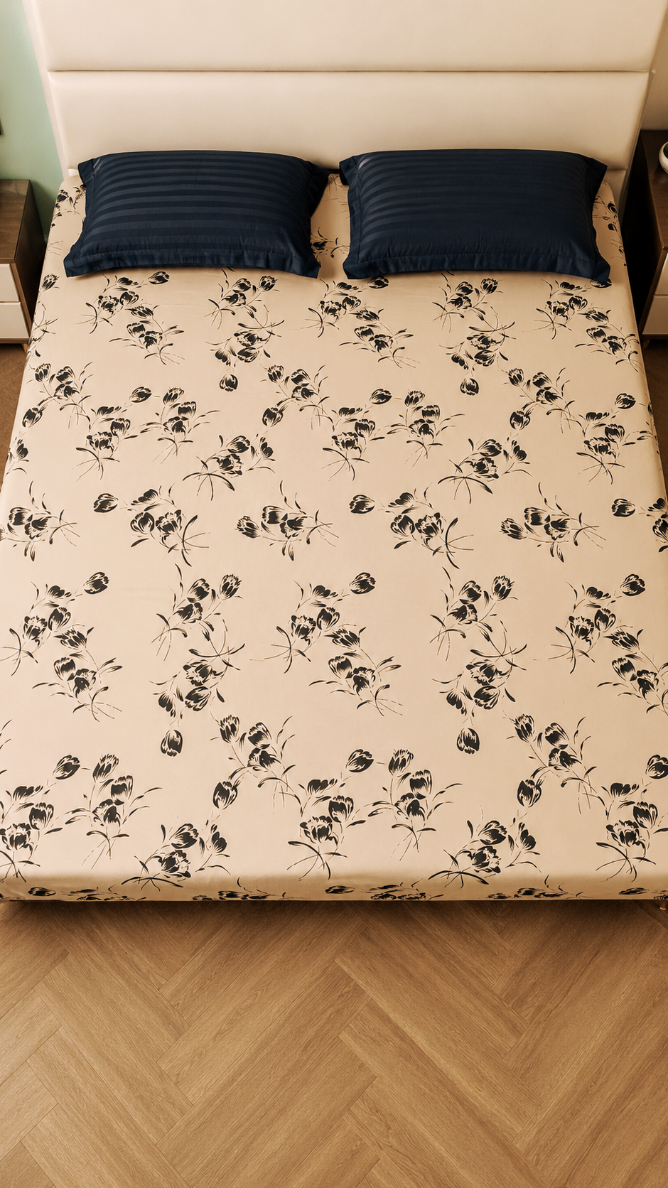 Floral King Pure Cotton Bedsheet —Beige