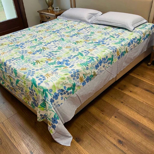 Floral King Pure Cotton Bedsheet —Aqua
